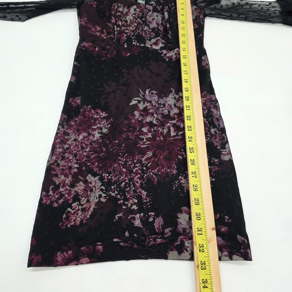 Venus Womens 4 Black Mesh‎ Floral Bodycon Dress Sheer Bell Sleeve Whimsigoth - Picture 15 of 16